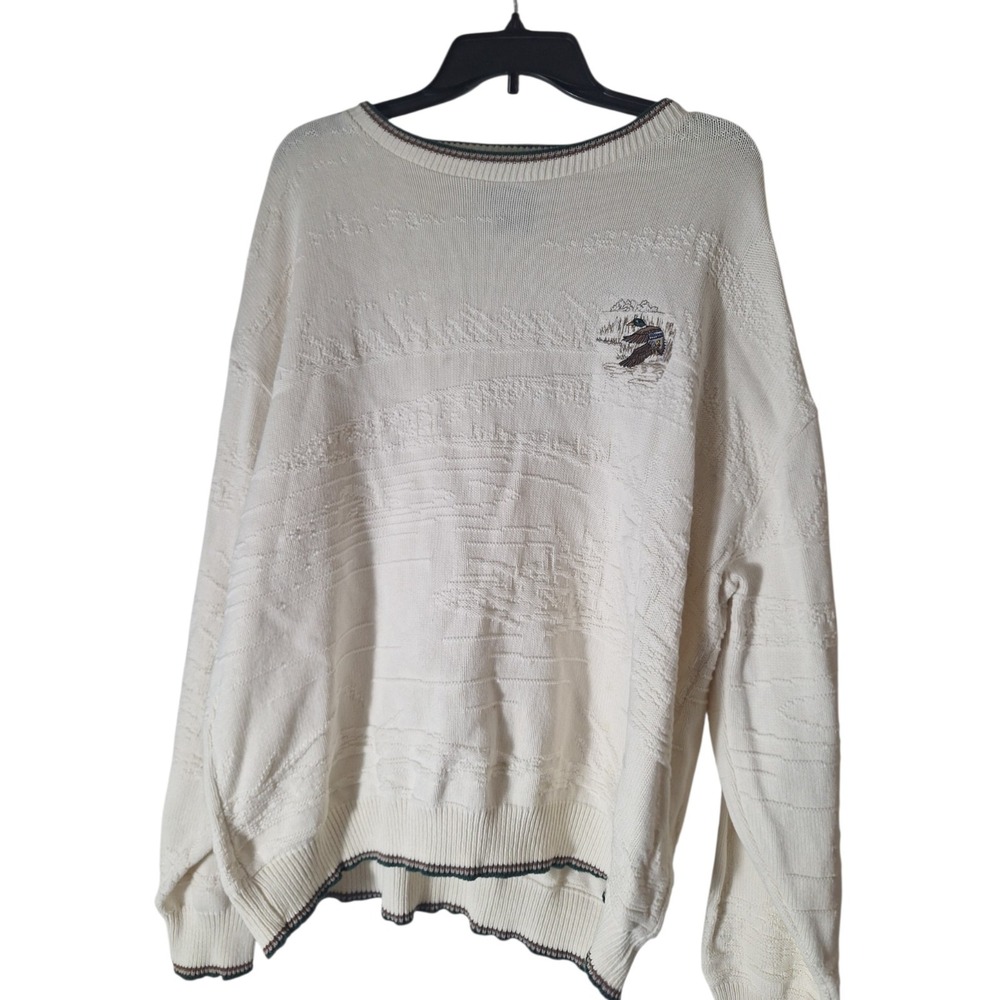 Knightsbridge Men's XL Cream Textured Knit Sweater 100% Cotton Mountain Pullover